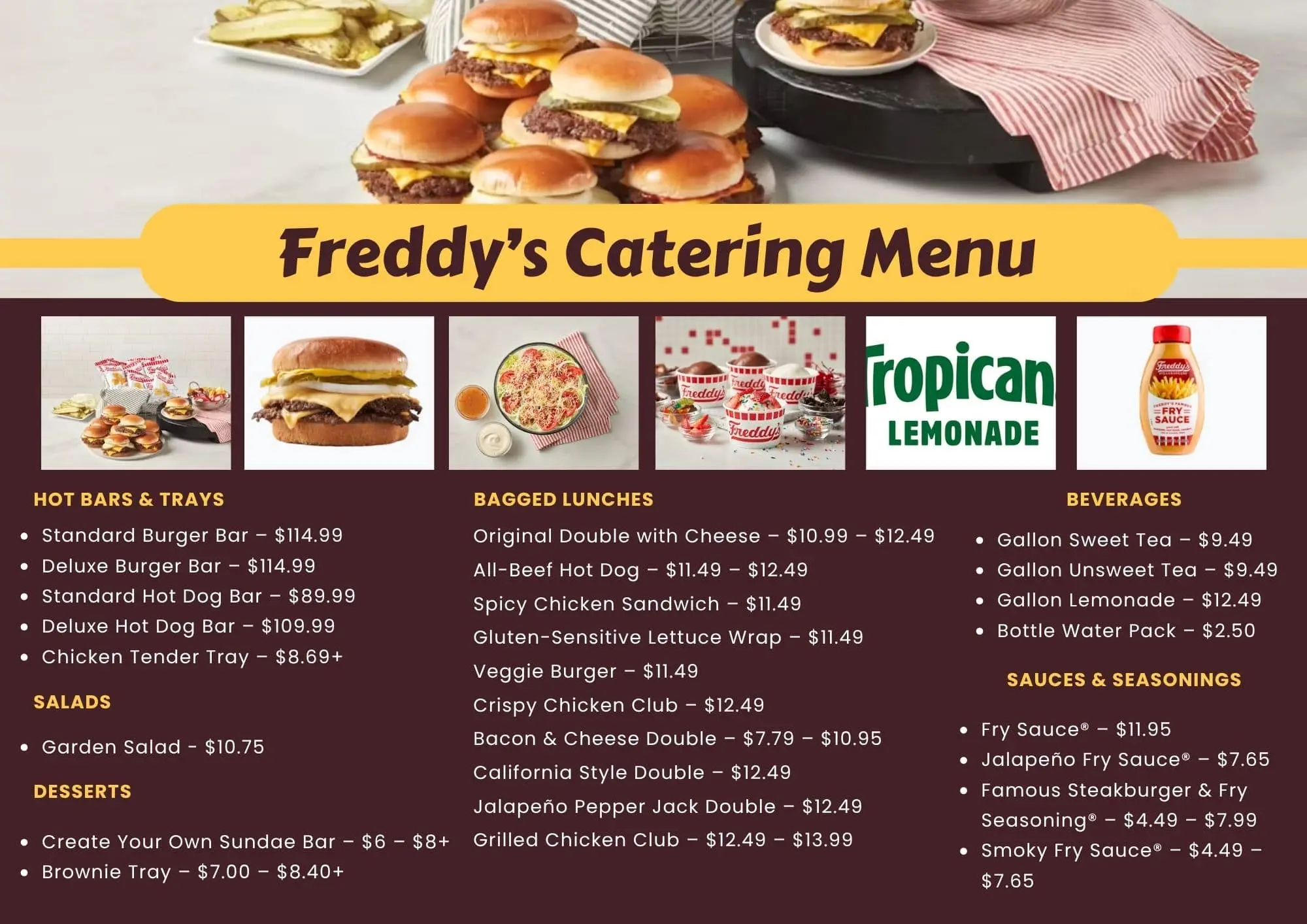 Freddy’s Catering Menu