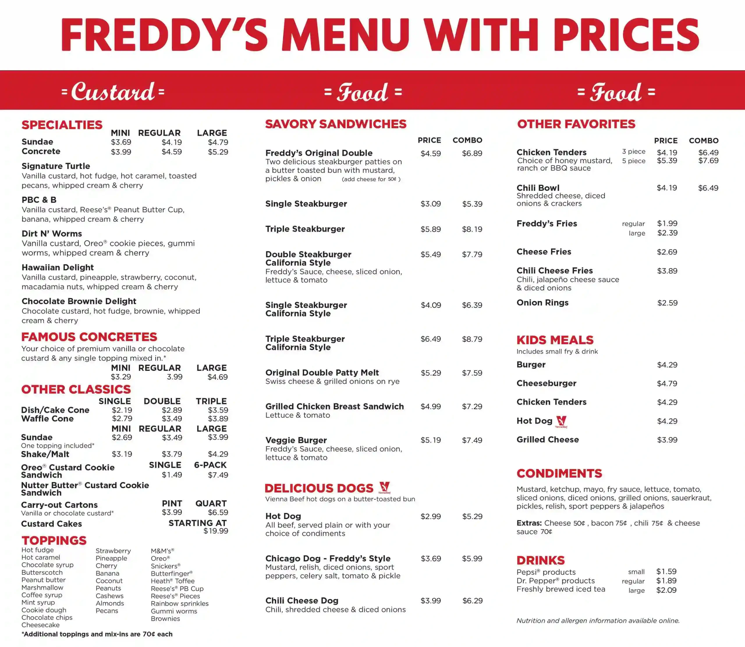 FREDDY’S MENU WITH PRICES